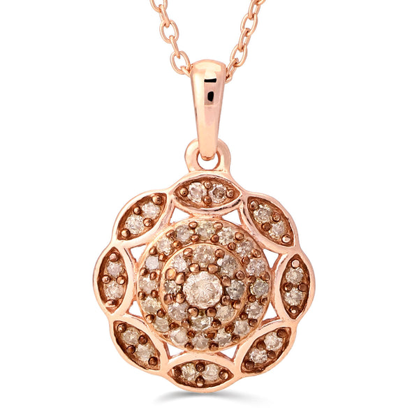 Pingente em Prata 925 Flor com Diamantes Chocolates