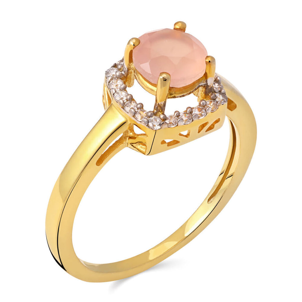 Anel em Prata 925 Solitário com Quartzo Rosa e Zircônias