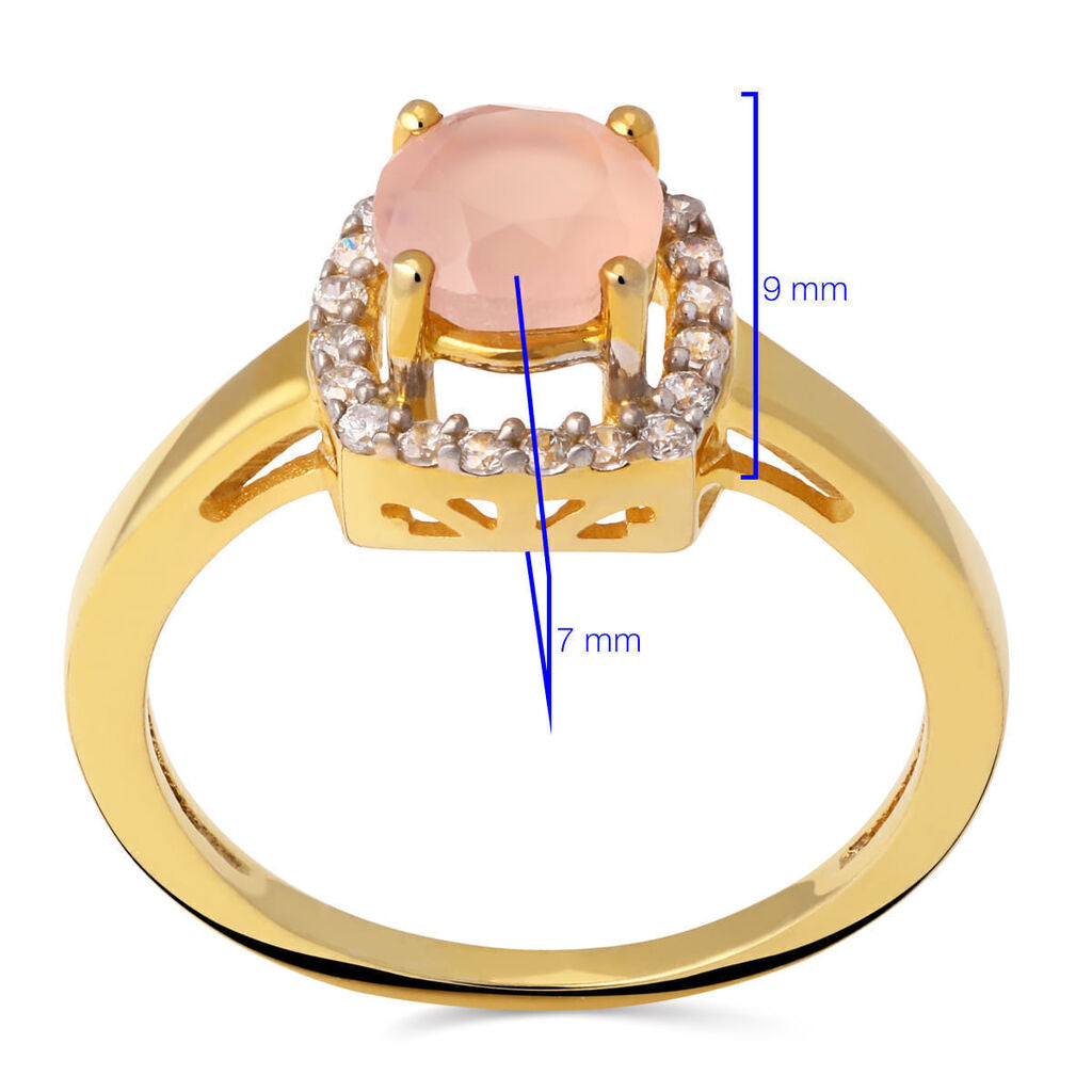 Anel em Prata 925 Solitário com Quartzo Rosa e Zircônias