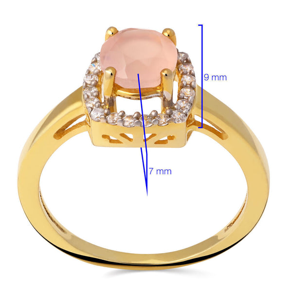 Anel em Prata 925 Solitário com Quartzo Rosa e Zircônias