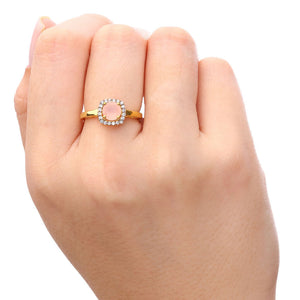 Anel em Prata 925 Solitário com Quartzo Rosa e Zircônias