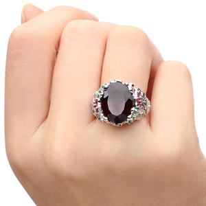 Anel em Ouro Branco 18k com Granada, Rubi, Safira e Esmeralda com Diamantes