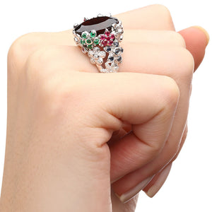 Anel em Ouro Branco 18k com Granada, Rubi, Safira e Esmeralda com Diamantes