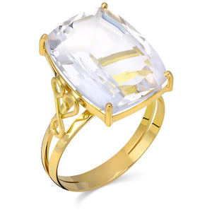 Par de Brinco e Anel em Ouro Amarelo 18k com Cristal
