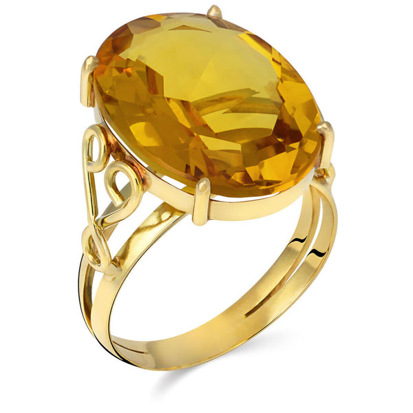 Par de Brincos e Anel Ouro Amarelo 18k com Citrinos Ovais