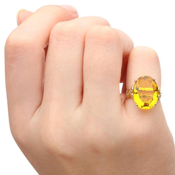 Par de Brincos e Anel Ouro Amarelo 18k com Citrinos Ovais