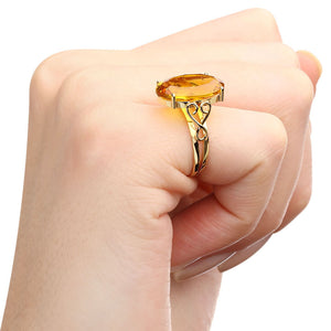 Par de Brincos e Anel Ouro Amarelo 18k com Citrinos Ovais