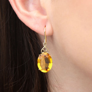 Par de Brincos e Anel Ouro Amarelo 18k com Citrinos Ovais