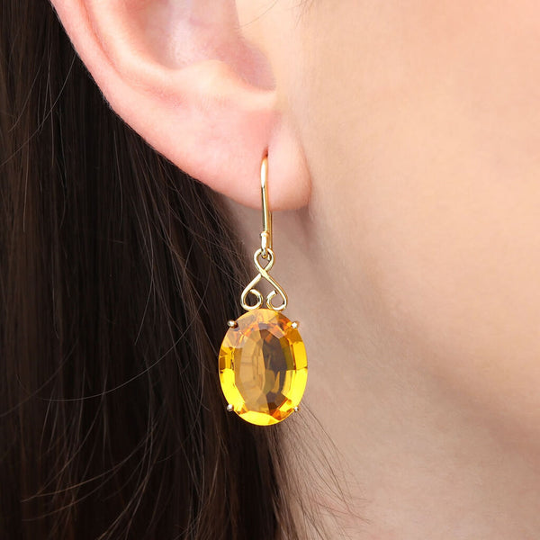 Par de Brincos e Anel Ouro Amarelo 18k com Citrinos Ovais