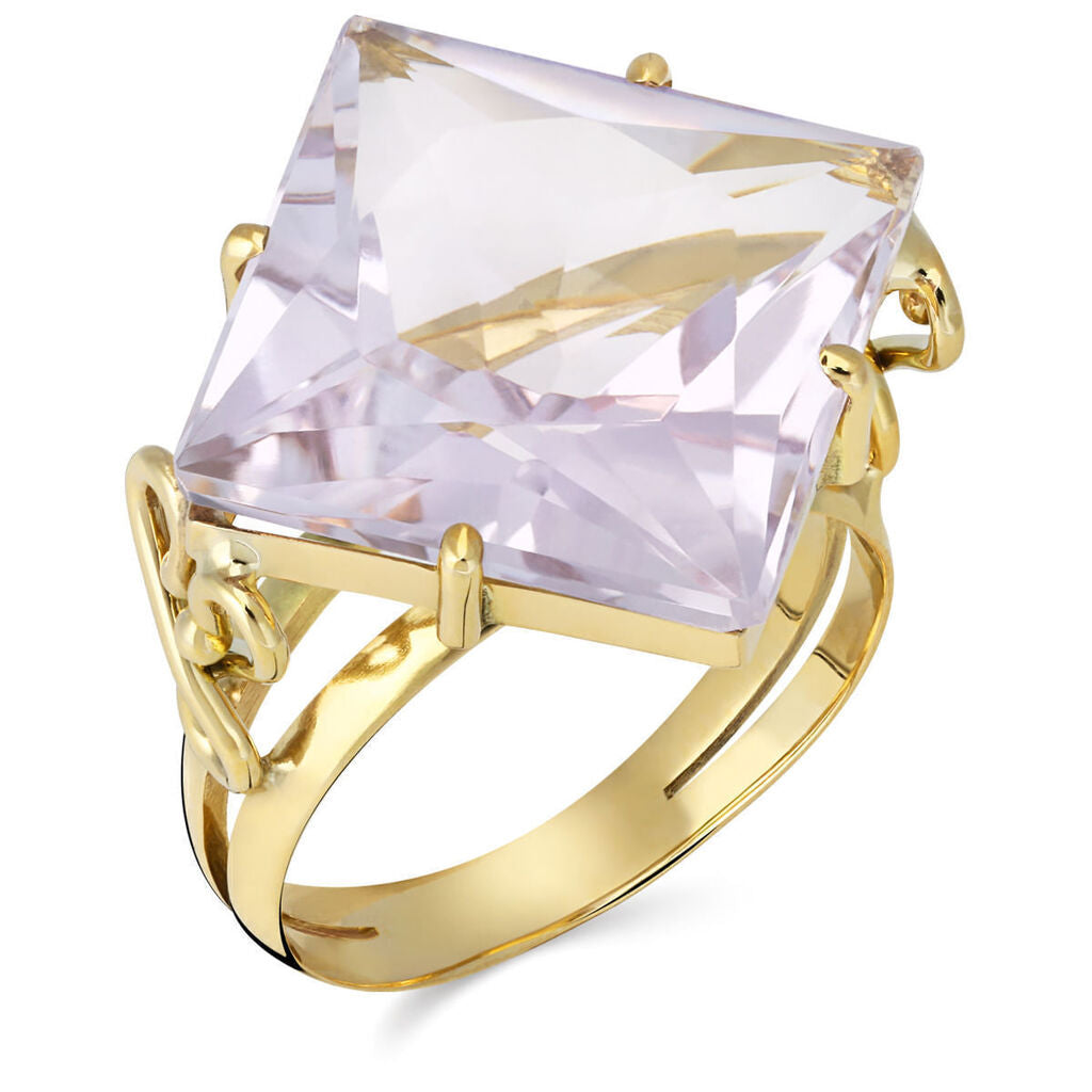 Par de Brinco e Anel de Ouro Amarelo 18k com Ametista Rose de France