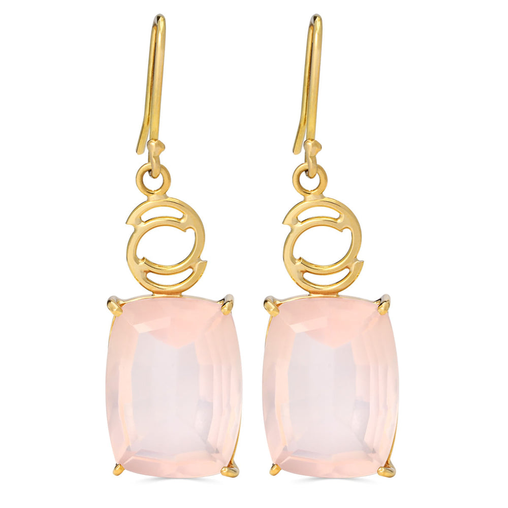 Par de Brinco em Ouro Amarelo 18k com Quartzo Rosa