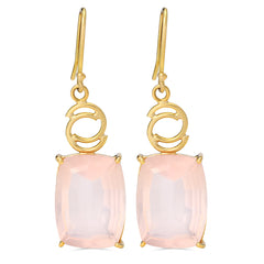 Par de Brinco em Ouro Amarelo 18k com Quartzo Rosa