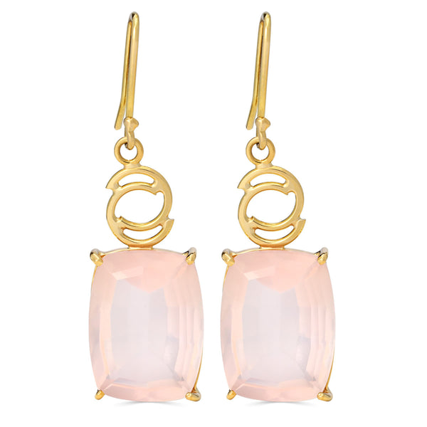 Par de Brinco em Ouro Amarelo 18k com Quartzo Rosa