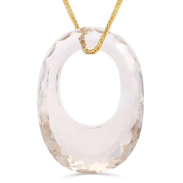 Pingente Quartzo Fume Oval com Corrente Ouro Amarelo 18k