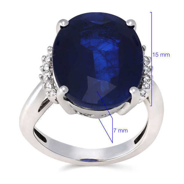 Anel em Ouro Branco 18k com Quartzo Safira Oval e Diamantes