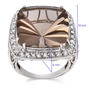 Anel em Ouro Branco 18k com Topazio Fume e Diamantes