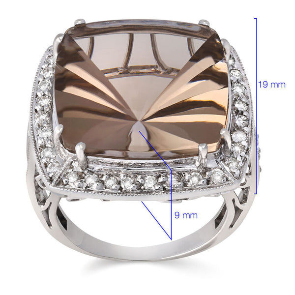 Anel em Ouro Branco 18k com Topazio Fume e Diamantes
