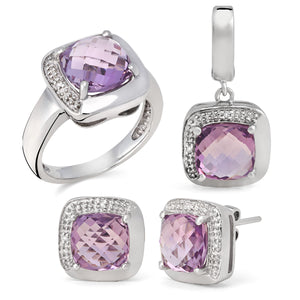 Anel Brinco e Pingente com Ametista Aprox. 8,6 cts e Diamantes Linha Prata