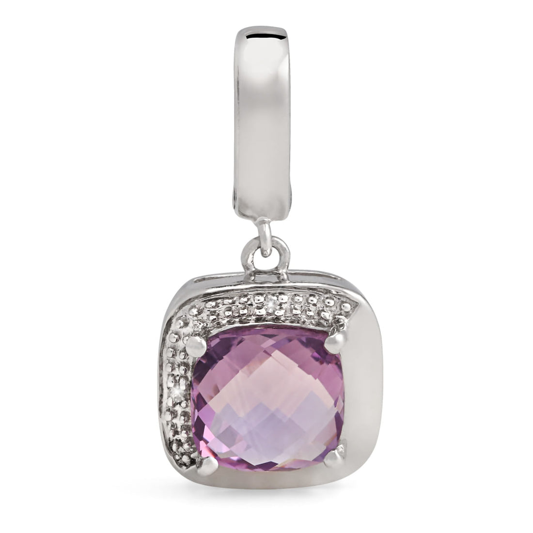 Anel Brinco e Pingente com Ametista Aprox. 8,6 cts e Diamantes Linha Prata