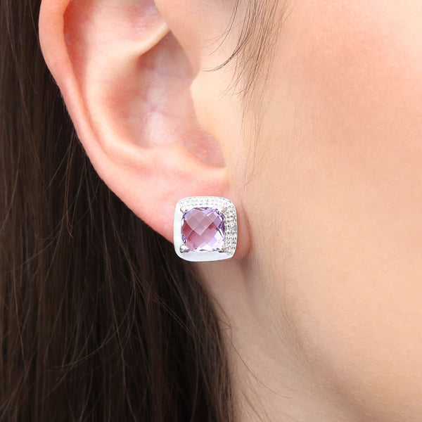 Anel Brinco e Pingente com Ametista Aprox. 8,6 cts e Diamantes Linha Prata