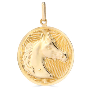 Pingente Medalha com Cavalo em Ouro Amarelo 18k