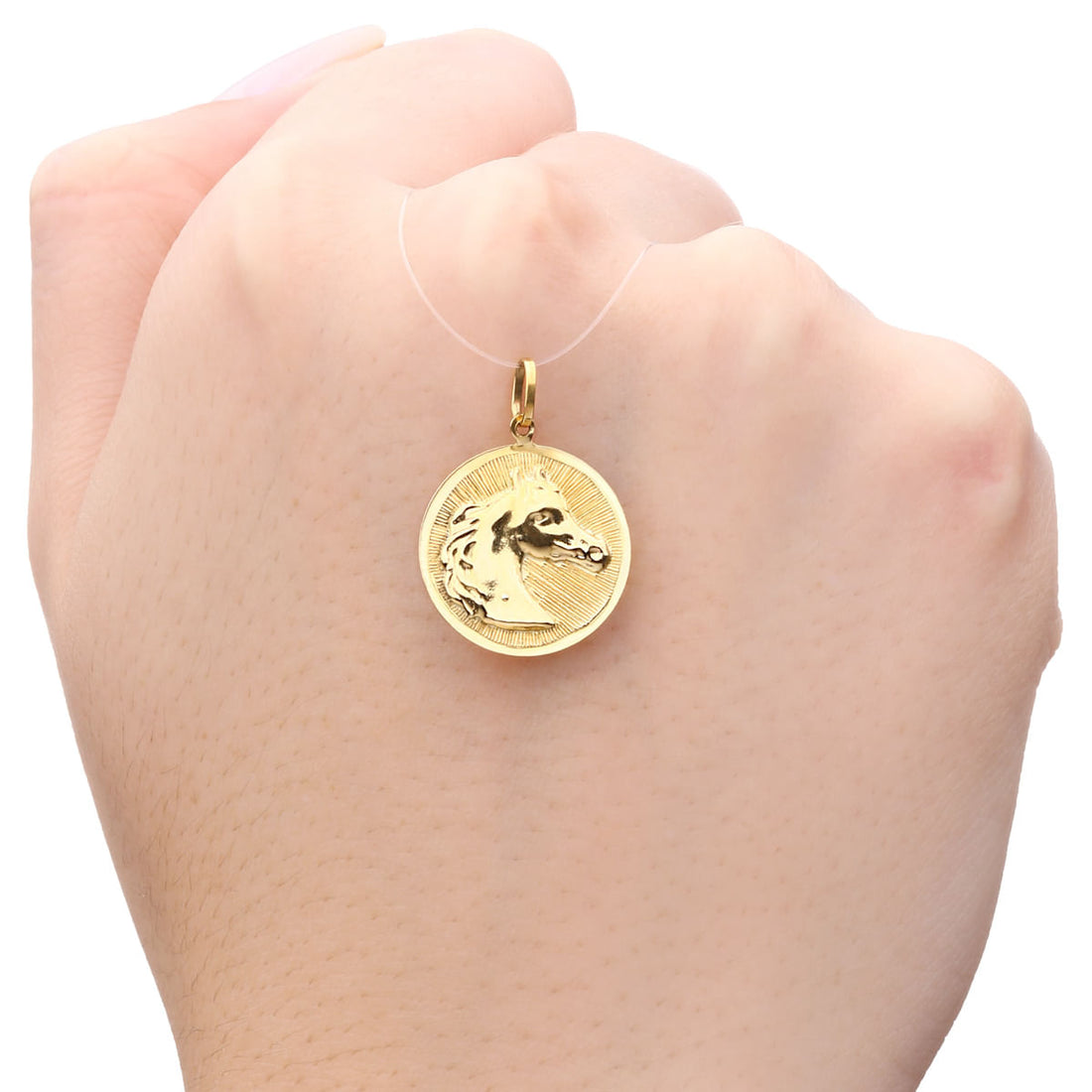 Pingente Medalha com Cavalo em Ouro Amarelo 18k