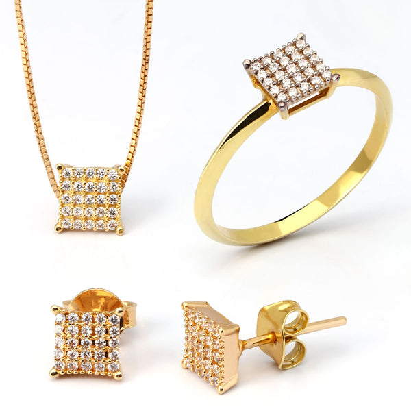 Conjunto Quadrado com Zircônias Prata