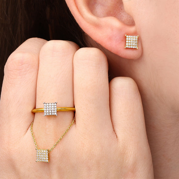 Conjunto Quadrado com Zircônias Prata
