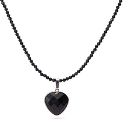 Colar em Prata  Briolet com Black Spinel e coração