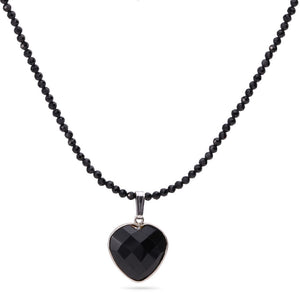 Colar em Prata  Briolet com Black Spinel e coração