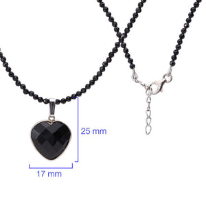 Colar em Prata  Briolet com Black Spinel e coração