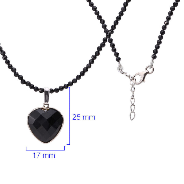 Colar em Prata  Briolet com Black Spinel e coração