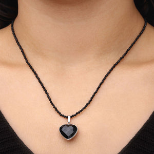 Colar em Prata  Briolet com Black Spinel e coração