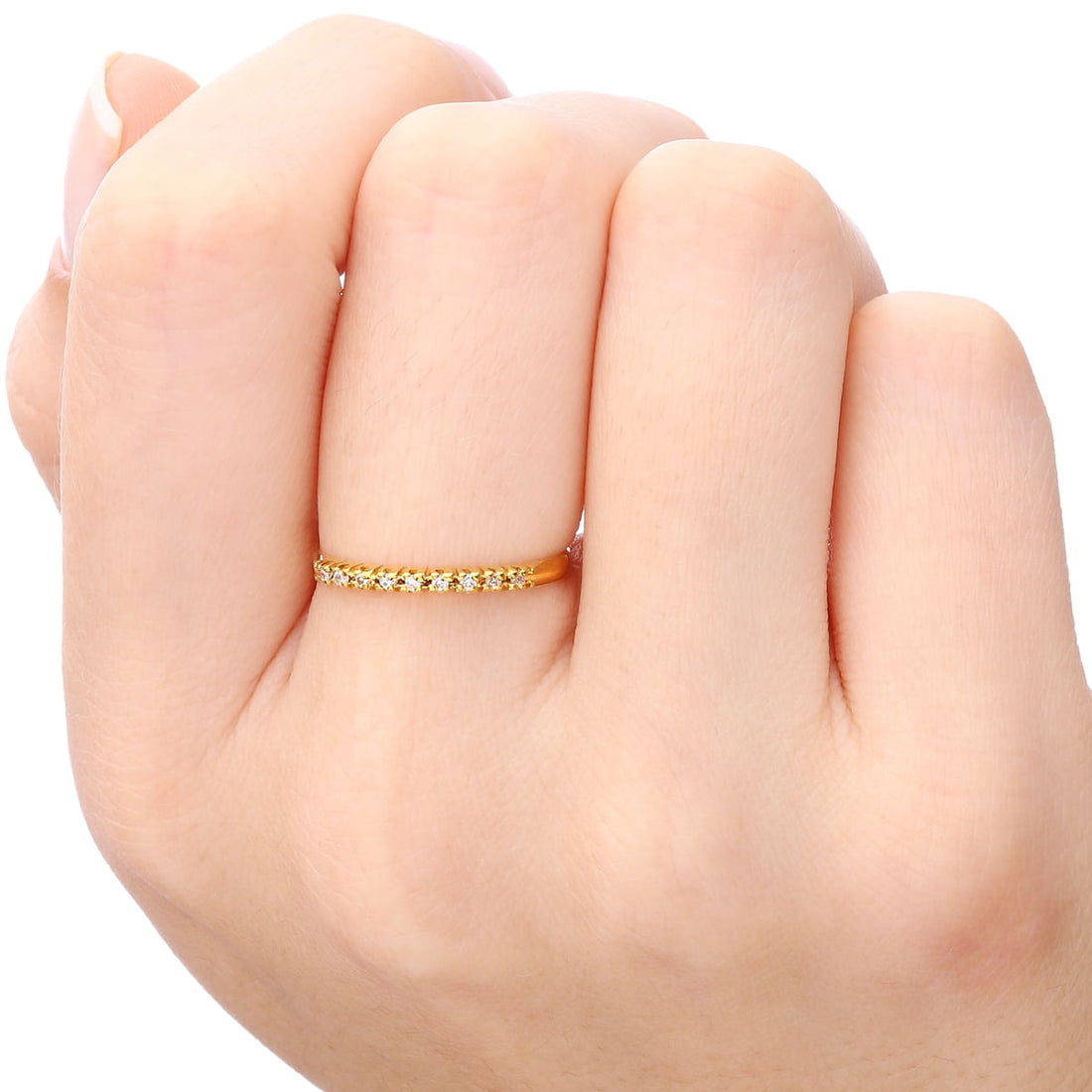 Meia Aliança com 9 Zircônias - Ouro Amarelo 18k