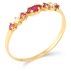 Meia Alianca de Rubi com Diamantes Ouro 18 k