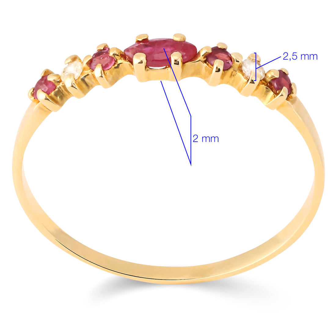 Meia Alianca de Rubi com Diamantes Ouro 18 k