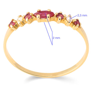 Meia Alianca de Rubi com Diamantes Ouro 18 k