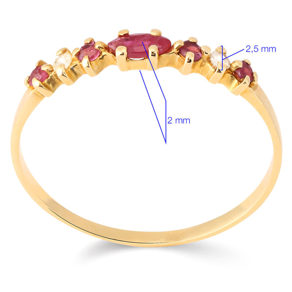 Meia Alianca de Rubi com Diamantes Ouro 18 k