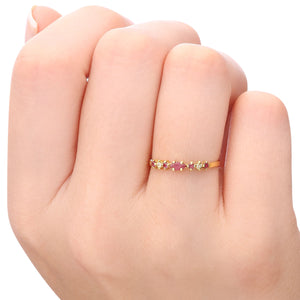 Meia Alianca de Rubi com Diamantes Ouro 18 k