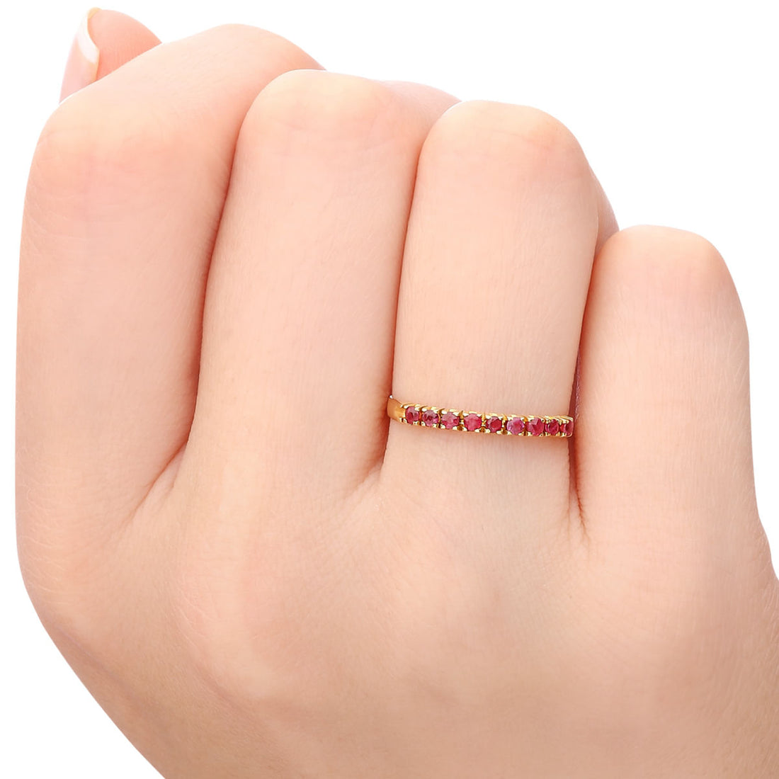 Meia Aliança Rubis Ouro Amarelo 18K