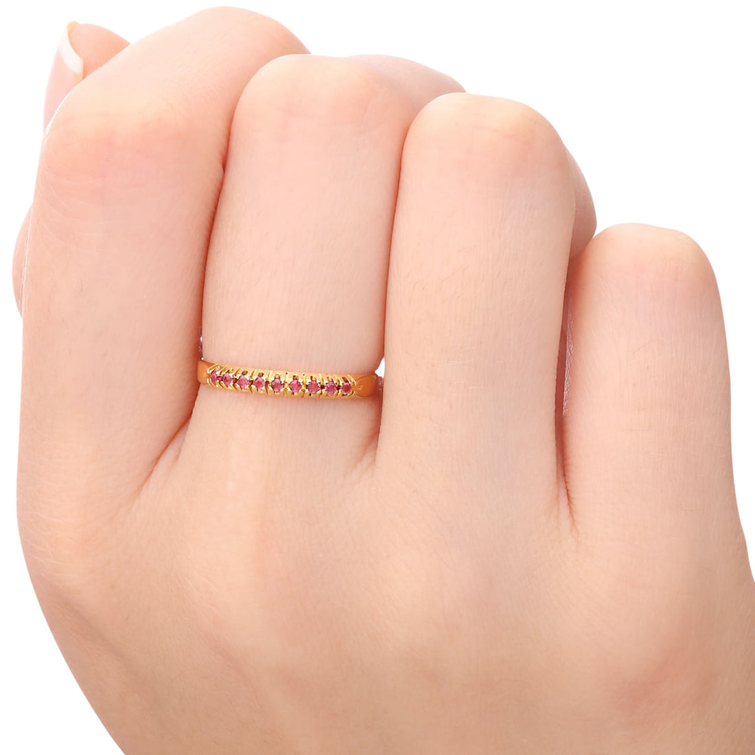 Meia Aliança em Ouro Amarelo 18k com Rubis