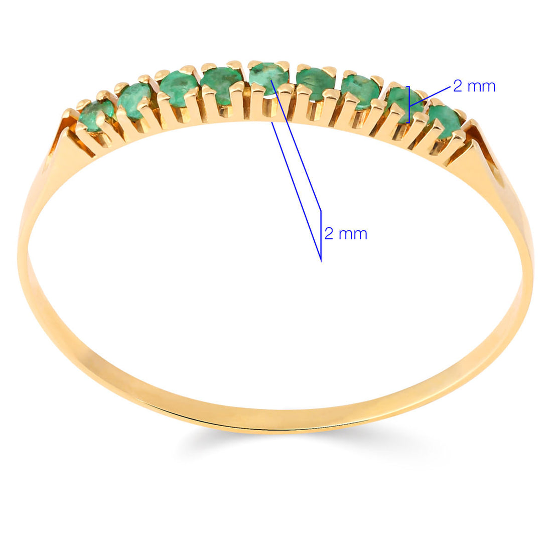 Meia Aliança de Esmeraldas - Ouro Amarelo 18K - Aro 22