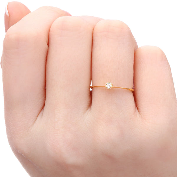 Anel em Ouro Amarelo 18k Solitário com Diamante