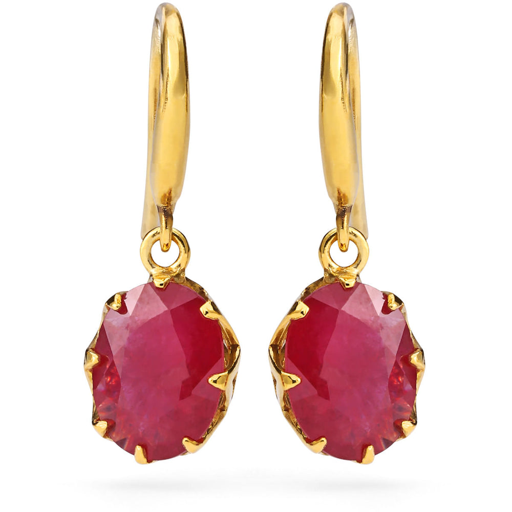 Par de Brincos Em Ouro Amarelo 18k Cestinha com Rubi