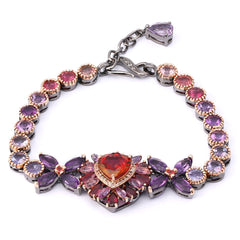 Pulseira Linha Premium em Prata 925 Com Topázios Vermelhos e Mix de Pedras