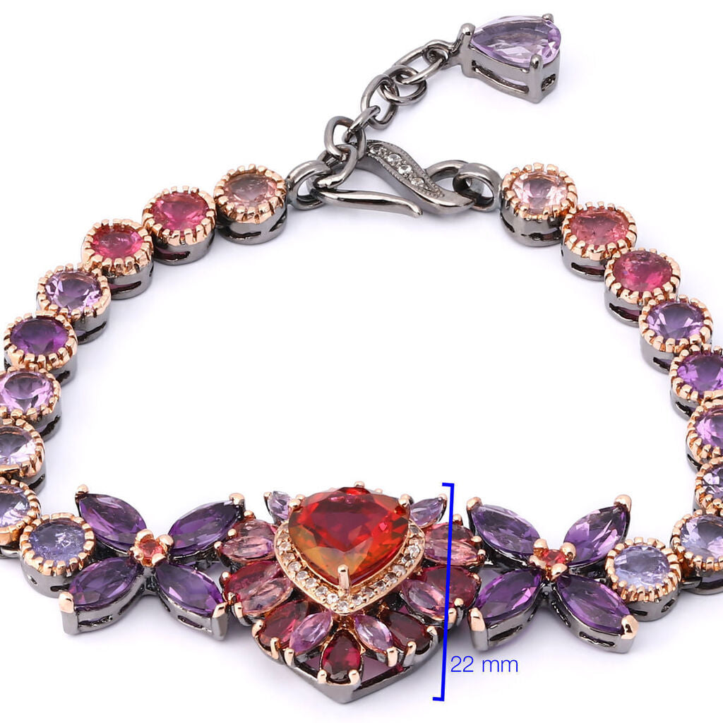 Pulseira Linha Premium em Prata 925 Com Topázios Vermelhos e Mix de Pedras