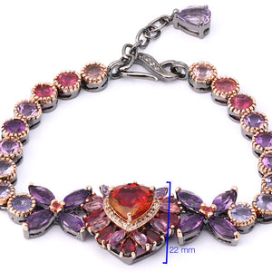 Pulseira Linha Premium em Prata 925 Com Topázios Vermelhos e Mix de Pedras