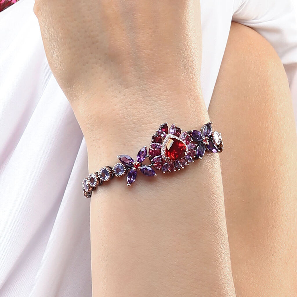 Pulseira Linha Premium em Prata 925 Com Topázios Vermelhos e Mix de Pedras