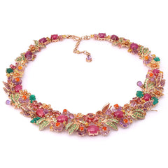 Colar Linha Premium em Prata 925 Floral Com Rubis e Mix de Pedras