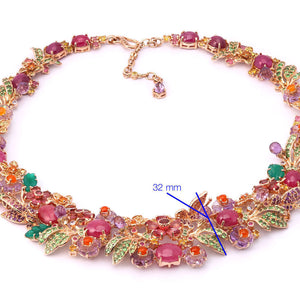 Colar Linha Premium em Prata 925 Floral Com Rubis e Mix de Pedras